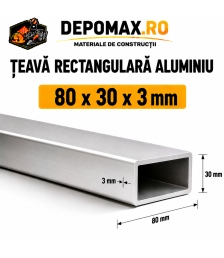 Teava rectangulara aluminiu 80 x 30 x 3 mm, 6 metri (EN AW-6060)